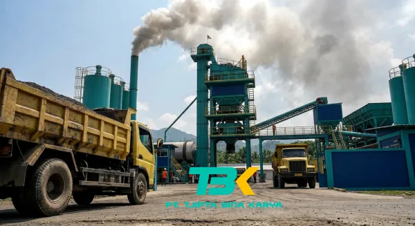 Pengiriman HRS dari pabrik menuju proyek peningkatan jalan di kawasan Purwakarta
